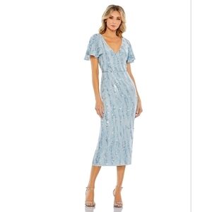 Mac duggal V neck Flutter sleeve dress Blue 8 NWT